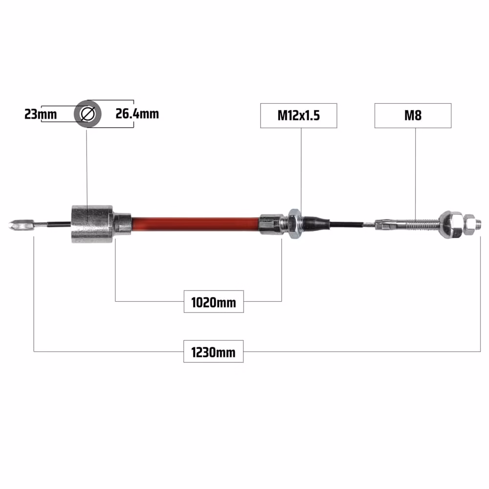 Cablu frână pentru AL-KO/BPW 1230/1020 mm – capăt tip clopot Ø23/26 mm + filet M12/M8, NB Parts