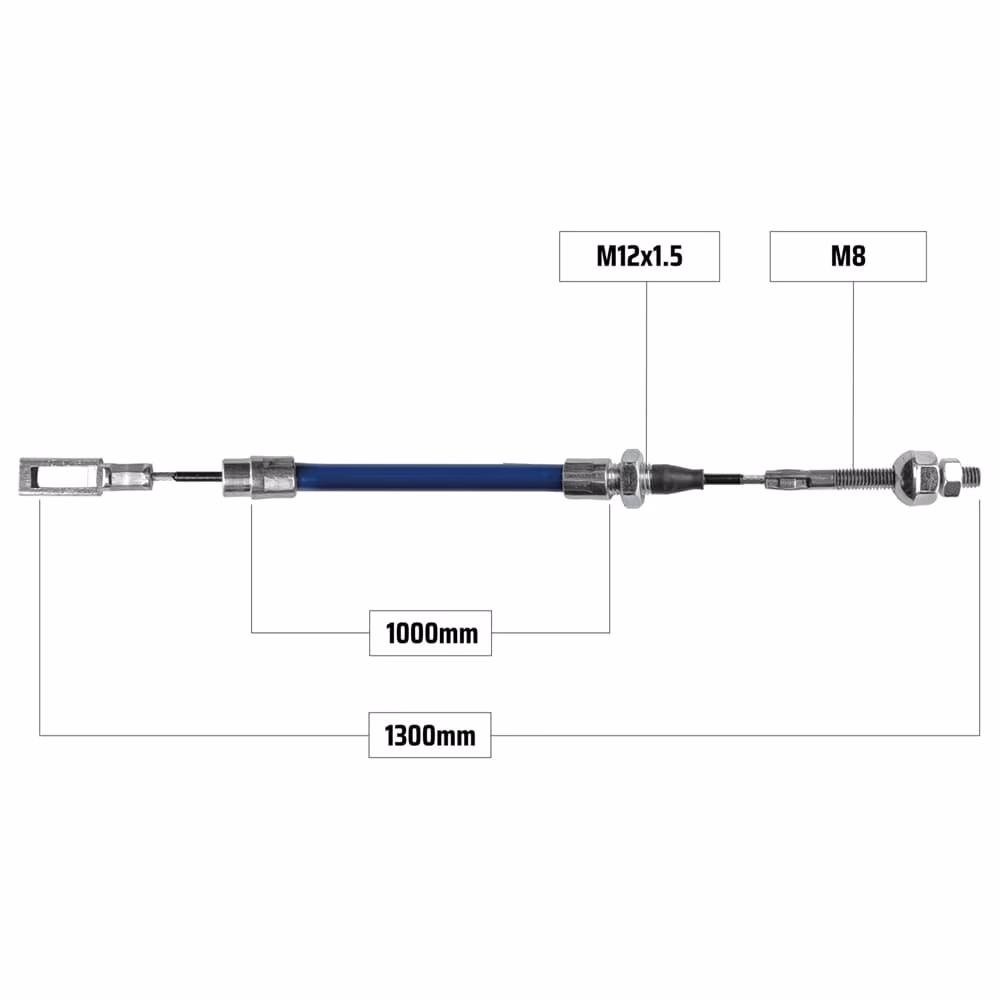 Cablu frână pentru KNOTT 1300/1000 mm – ochet 15x7 mm + filet M8, NB Parts