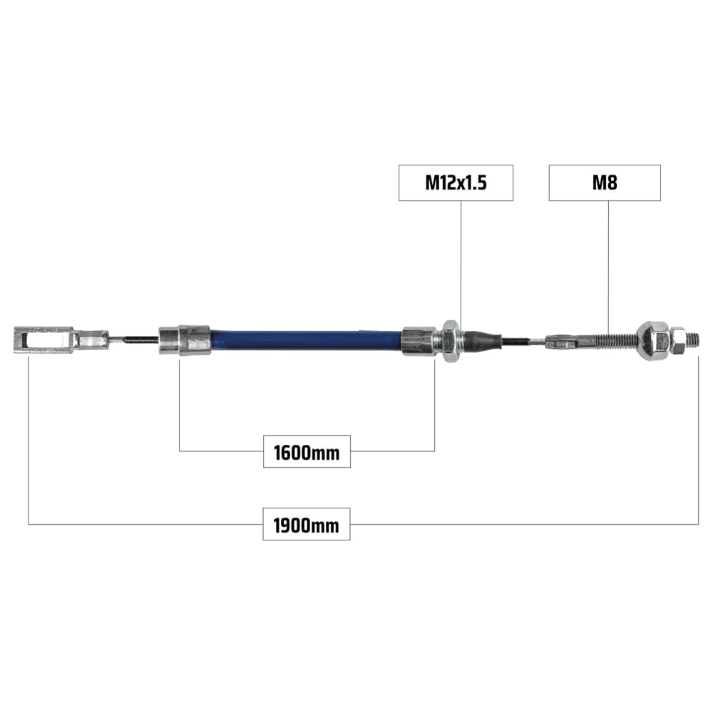 Cablu frână pentru KNOTT 1900/1600 mm – ochet 15x7 mm + filet M8, NB Parts