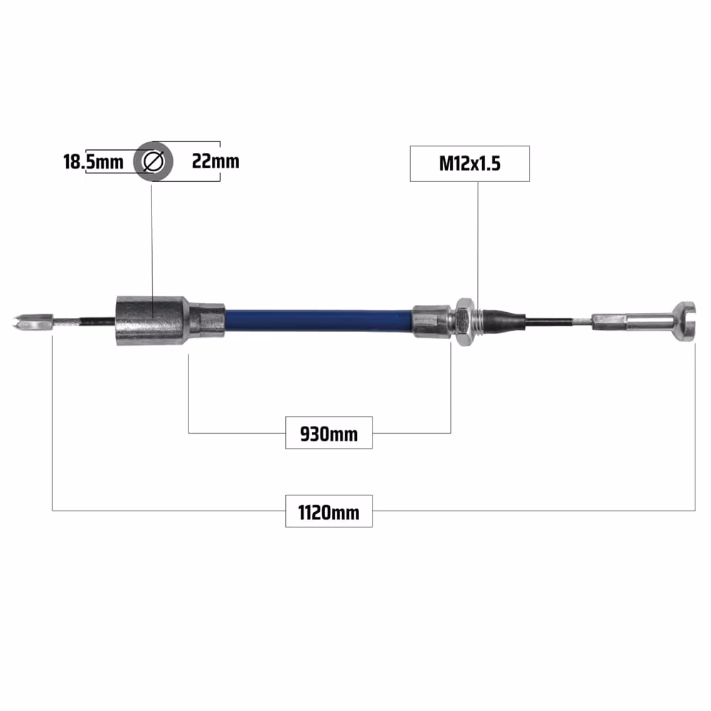 Cablu frână pentru KNOTT 1120/930 mm – capăt tip clopot Ø18,5/22 mm + capăt tip ciupercă, NB Parts