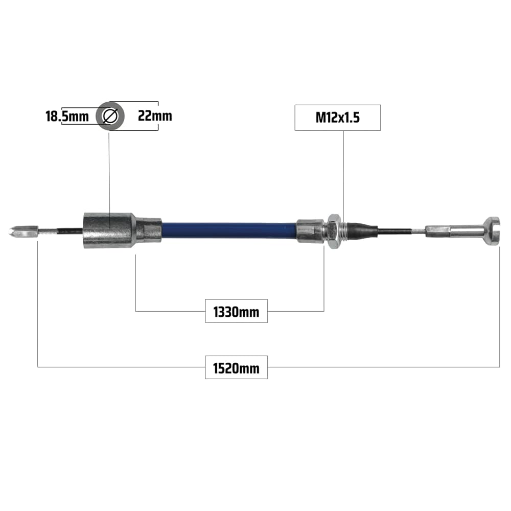 Cablu frână pentru KNOTT 1520/1330 mm – capăt tip clopot Ø18,5/22 mm + capăt tip ciupercă, NB Parts