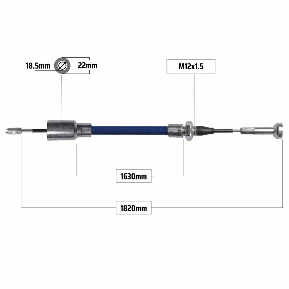 Cablu frână pentru KNOTT 1820/1630 mm – capăt tip clopot Ø18,5/22 mm + capăt tip ciupercă, NB Parts